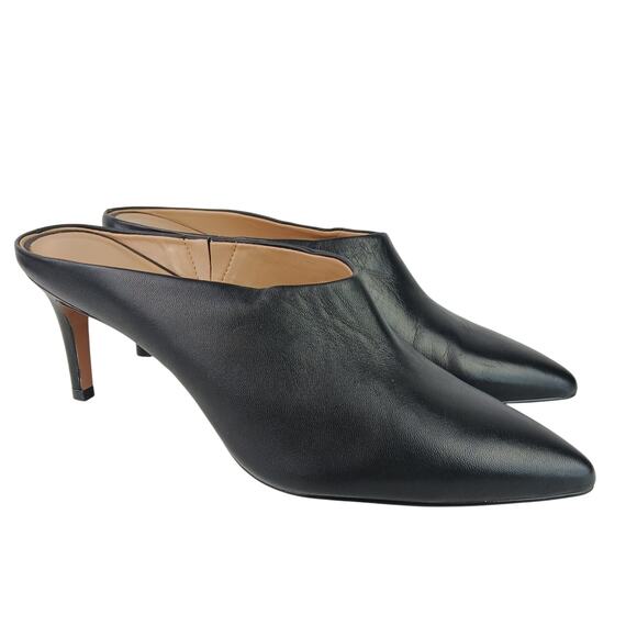 Banana Republic SZ 9 Black Leather Mid-Heel Mules – Pointed Toe Slip-On NEW - Picture 2 of 9